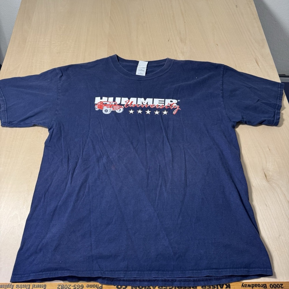Vintage Hummer University T Shirt Mens Size XL Blue Promo Graphic
